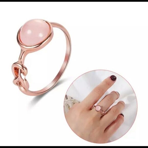 Rose Gold Pink Moonstone Knot Ring - Picture 4 of 4